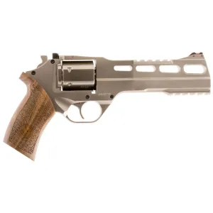 Chiappa 340224 Rhino 60DS Small Frame 357 Mag 6 Shot, 6 in Nickel-Plated Steel Vent Rib Barrel & Cylinder, Nickel-Plated Aluminum Frame, Walnut Grip, Concealed Hammer , Revolver