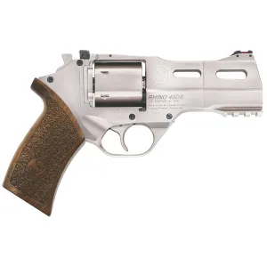 Chiappa CF340245 Rhino 40SAR *CA Compliant Medium Frame 357 Mag 6 Shot, 4 in Nickel-Plated Steel Vent Rib Barrel & Cylinder, Nickel-Plated Aluminum Frame w/Picatinny Rail, Walnut Grip, Concealed Hammer , Revolver