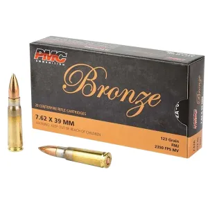 PMC 762A Bronze 7.62x39mm 123gr Full Metal Jacket 20 Per Box/25 Case Centerfire, Rifle Ammunition