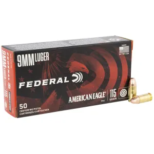 Federal AE9DP American Eagle 9mmLuger 115gr Full Metal Jacket 50 Per Box/20 Case Centerfire, Handgun Ammunition