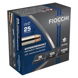 Fiocchi 38XTPP25 Hyperformance 38Special+P 125gr Hornady XTP Hollow Point 25 Per Box/20 Case Centerfire, Handgun Ammunition