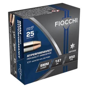 Fiocchi 9XTPB25 Hyperformance 9mmLuger 147gr Hornady XTP Hollow Point 25 Per Box/20 Case Centerfire, Handgun Ammunition