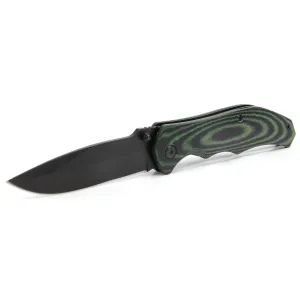 HME KN45PK Pocket Knife Folding Drop Point Plain Black Oxide 420HC SS Blade Black/Green Micarta Handle