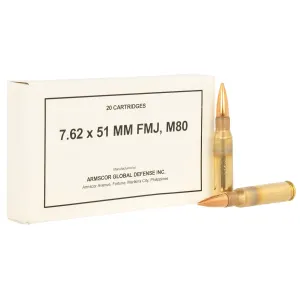 Armscor 50319 Rifle M80 7.62x51mmNATO 147gr Full Metal Jacket 20 Per Box/10 Case, Centerfire Rifle Ammo