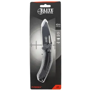 Elite Tactical ETFDR008BKCS Pyrodex 3.30 in Folding Drop Point Plain Black Stainless Steel Blade/Black G10 Handle Features Clamshell Packaging Includes Pocket Clip