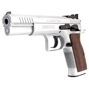 Tanfoglio IFG TFLIMPRO40SF Defiant Limited Pro 40 S&W Caliber with 4.80 in Barrel, 12+1 Capacity, Overall Hard Chrome Finish Steel, Beavertail Short Frame, Serrated Slide & Brown Polymer Grip, Pistol