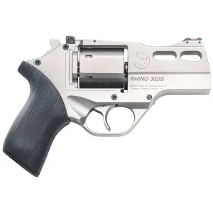 Chiappa CF340290 Rhino 30SAR *CA Compliant Small Frame 357 Mag 6 Shot, 3 in Nickel-Plated Steel Vent Rib Barrel & Cylinder, Nickel-Plated Aluminum Frame, Black Rubber Grip, Concealed Hammer , Revolver