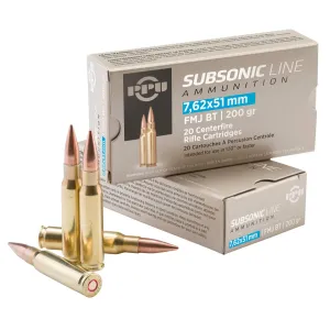 PPU PPS762 Subsonic 7.62x51mmNATO 200gr Full Metal Jacket Boat Tail 20 Per Box/10 Case Centerfire, Rifle Ammunition