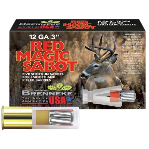 Brenneke SL123RMS Red Magic 12Gauge 3 in 1oz Sabot Slug Shot 5 Per Box/50 Case, Shotgun Shells