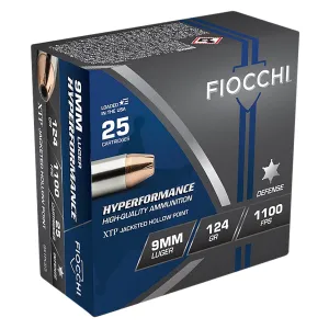 Fiocchi 9XTPC25 Hyperformance 9mmLuger 124gr Hornady XTP Hollow Point 25 Per Box/20 Case Centerfire, Handgun Ammunition