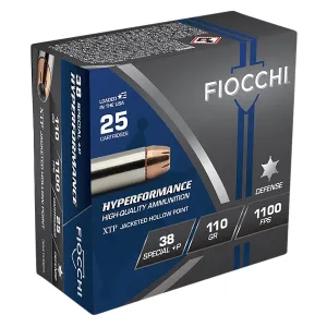 Fiocchi 38XTPB25 Hyperformance 38Special+P 110gr Hornady XTP Hollow Point 25 Per Box/20 Case Centerfire, Handgun Ammunition