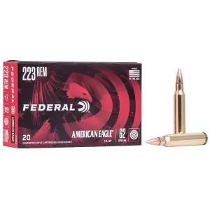Federal AE223N American Eagle 223Rem 62gr Full Metal Jacket Boat Tail 20 Per Box/25 Case Centerfire, Rifle Ammunition