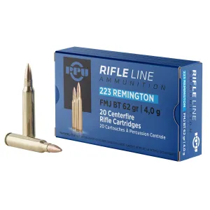 PPU PP223F2 Standard 223Rem 62gr Full Metal Jacket Boat Tail 20 Per Box/50 Case Centerfire, Rifle Ammunition
