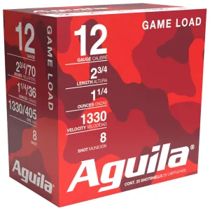 Aguila 1CHB1208 Birdshot High Velocity 12Gauge 2.75 in 1 1/4oz 8Shot 25 Per Box/10 Case, Shotgun Shells