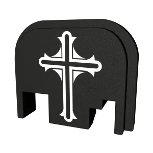 Bastion Slide Back Plate, Cross, Black and White, Fits Glock Except 42 & 43 BASGL-SLD-BW-CRUCFX