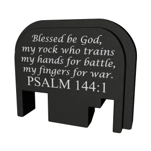 Bastion Slide Back Plate, Psalm 144:1, Black and White, Fits All Glock Except 42 & 43 BASGL-SLD-BW-PSM144