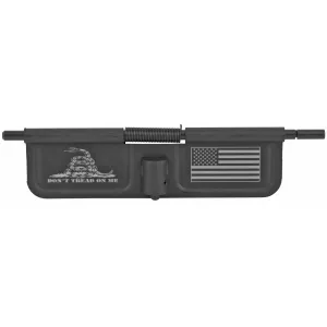Bastion Bastion, Don't Tread On Me, AR-15 Ejection Port Dust Cover, Black/White Finish, Don't Tread On Me/Gadsden Flag Laser Engraved On open Side Only, Fits Standard 223/556/6.8/6.5 BASEPDC-BW-75DTOM