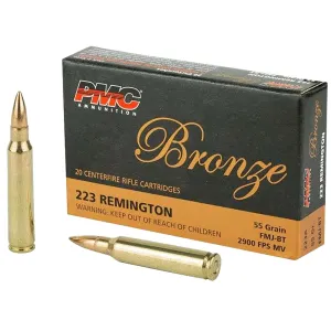 PMC 223A Bronze 223Rem 55gr Full Metal Jacket Boat Tail 20 Per Box/50 Case Centerfire, Rifle Ammunition