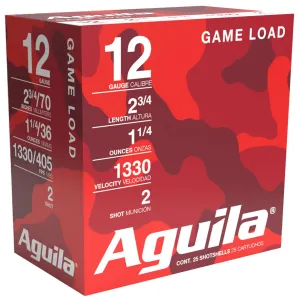 Aguila 1CHB1202 Birdshot High Velocity 12Gauge 2.75 in 1 1/4oz 2Shot 25 Per Box/10 Case, Shotgun Shells