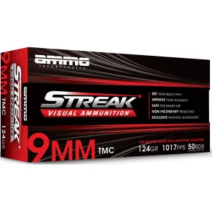 Ammo Inc 9124TMCSTRKRED Streak Visual (RED) 9mm Luger 124gr Total Metal Jacket 20 Per Box/10 Case Centerfire, Handgun Ammunition
