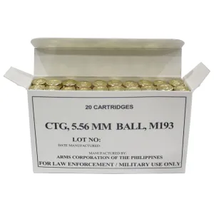 Armscor 50174 Precision M193 5.56x45mmNATO 55gr Full Metal Jacket 20 Per Box/50 Case Centerfire, Rifle Ammunition