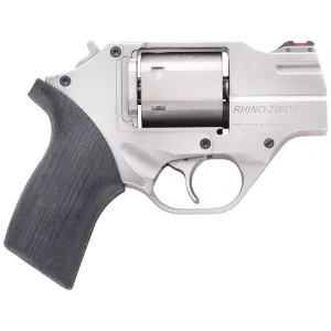 Chiappa CF340218 Rhino 200DS Small Frame 357 Mag 6 Shot 2 in Nickel-Plated Steel Barrel & Cylinder, Nickel-Plated Aluminum Frame, Black Rubber Grip, Concealed Hammer , Revolver