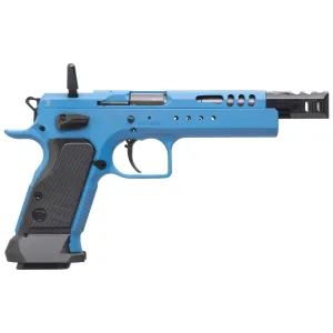 Tanfoglio IFG TFDOM9 Domina 9mm Luger Caliber with 5.20 in Barrel, 17+1 or 19+1 Capacity, Overall Blue Finish Steel, Beavertail Frame, Ported Slide & Black Polymer Grip, Pistol