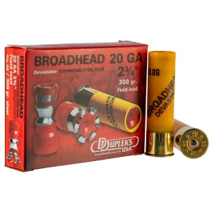 DDupleks USA 20D20 Broadhead Devastator 20 Gauge 2.75 in 11/16 oz Slug Shot 5 Per Box/ 50 Cs