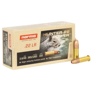 Norma Ammunition 2425096 Dedicated Precision Hunter Power 22 LR 40 gr Jacket Hollow Point 50 Per Box/ 100 Cs