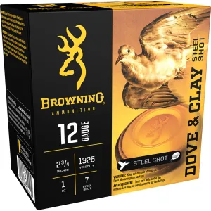 Browning Ammo B193831227 Dove & Clay 12Gauge 2.75 in 1oz 7Shot 25 Per Box/10 Case, Shotgun Shells