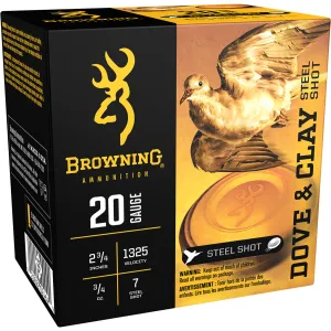 Browning Ammo B193832027 Dove & Clay 20Gauge 2.75 in 3/4oz 7Shot 25 Per Box/10 Case, Shotgun Shells