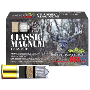 Brenneke SL122CLM Classic Magnum 12Gauge 2.75 in 1 1/8oz Slug Shot 5 Per Box/50 Case, Shotgun Shells