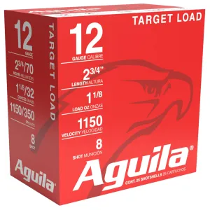 Aguila 1CHB1280 Target Load Competition 12Gauge 2.75 in 1 1/8oz 8Shot 25 Per Box/10 Case, Shotgun Shells