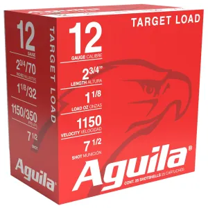 Aguila 1CHB1282 Target Load Competition 12Gauge 2.75 in 1 1/8oz 7.5Shot 25 Per Box/10 Case, Shotgun Shells