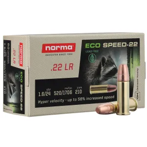 Norma Ammunition 2423773 Dedicated Precision Ecospeed 22 LR 24 gr Copper Plated Zinc Core 50 Per Box/ 100 Cs