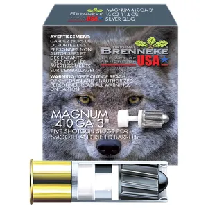 Brenneke SL4103M Magnum 410Gauge 3 in 1/4oz Slug Shot 5 Per Box/90 Case, Shotgun Shells