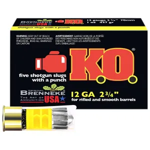 Brenneke SL122KO K.O. 12Gauge 2.75 in 1oz Slug Shot 5 Per Box/50 Case, Shotgun Shells