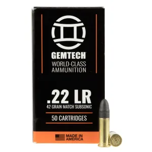 Gemtech 3009679 Subsonic 22LR 42gr Lead Round Nose 50/Box Rimfire Ammunition