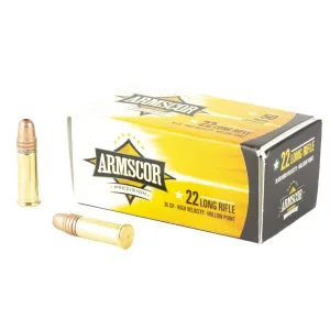 Armscor .22 Long Rifle Ammunition, 36 Grains, High Velocity, Copper Plated Hollow Point, 50 Rounds per Box, 5000 Rounds per Case 50309