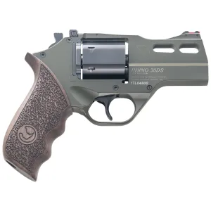 Chiappa Firearms Rhino 30DS Revolver, Double Action/Single Action, 357 Magnum/38 Special, 3 in Barrel, Alloy, Olive Drab Green, Walnut Grips, Fiber Optic Front Sight, Adjustable Rear Sight, 6 Rounds, 3 Moon Clips 340.285