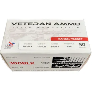 Hyperion Munitions HMBX300BLK15050 Veteran Ammo 300 Blackout 150 gr Full Metal Jacket 50 Per Box/10 Case, Centerfire Rifle Ammo