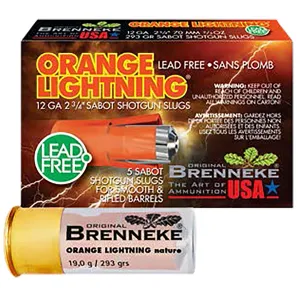 Brenneke SL122OLN Orange Lightning 12Gauge 2.75 2/3oz Slug Shot 5 Per Box/50 Case,Shotshell Slug Loads