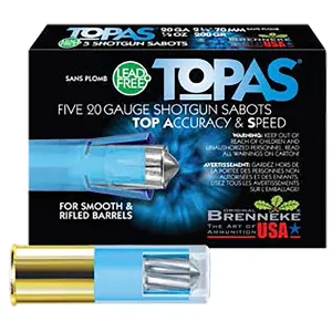 Brenneke SL202TOPN TOPAS 20Gauge 2.75 1/2oz Sabot Slug Shot 5 Per Box/50 Case,Shotshell Slug Loads