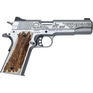 Cnc Firearms CNCCATTLEMAN Kimber 1911 Cattleman 45 ACP 7+1 5 Stainless BBL, Stainless Scenic Cattleman Engraved Slide, Stainless Frame, Stag Grip,Pistol
