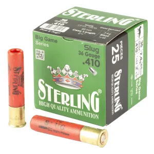 Sterling Big Game Series, 410 Gauge 2.5 in, #8, 10 Grain, 3/8 oz, Rifled Slug, 25 Round Box 8698779961572
