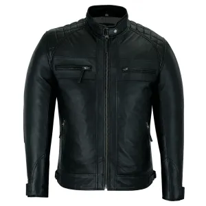 VANCE LEATHERS USA Men's Cafe Racer Waxed Lambskin Motorcycle Leather Jacket