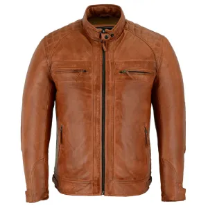 VANCE LEATHERS USA Men's Cafe Racer Waxed Lambskin Motorcycle Leather Jacket