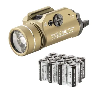 STREAMLIGHT TLR-1-HL Rail Mounted 1000 Lumens FDE Tactical Weapon Light (69266) with 12 STREAMLIGHT Lithium Batteries (85177)