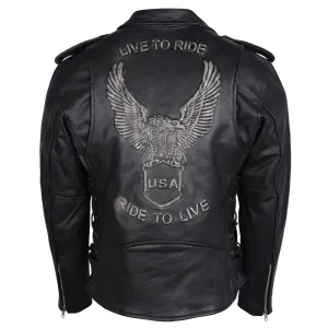 VANCE LEATHERS USA Men's Eagle Embossed Classic Biker Jacket