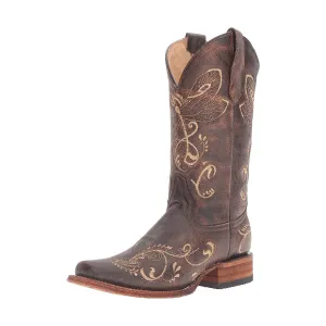 CIRCLE G by CORRAL Women's Distressed Brown/Bone Dragonfly Embroidery Boot (L5079-LD)
